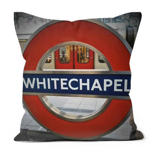 Canvas Art. Luxury Handmade Double Sided Poly Linen Cushions. Whitechapel & Liverpool Street Station. London. England.