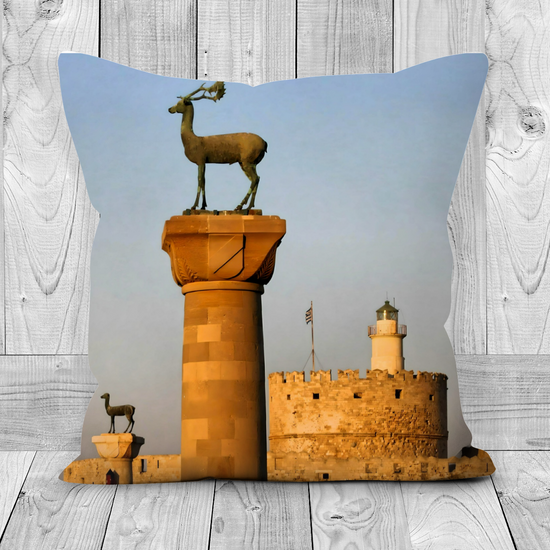 Canvas Art. Luxury Handmade Double Sided Poly Linen Cushions. Dama - Dama . Rhodes Medieval Town.  Rhodes. Greece.