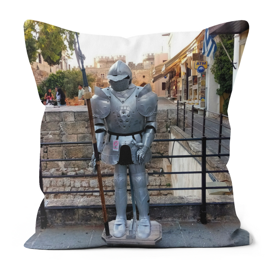 Canvas Art. Luxury Handmade Double Sided Poly Linen Cushions. Dama - Dama . Rhodes Medieval Town.  Rhodes. Greece.