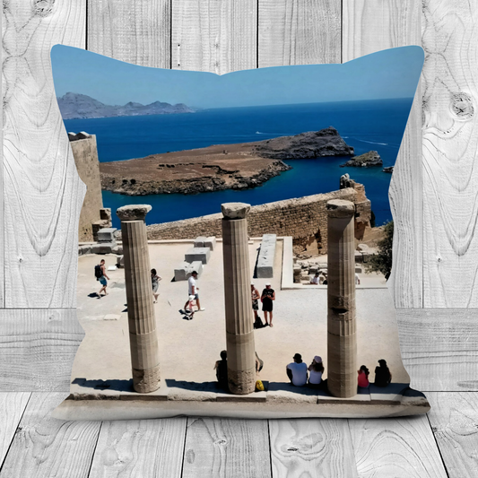 Canvas Art. Luxury Handmade Double Sided Poly linen Cushions. Acropolis. Lindos. Rhodes. Greece.