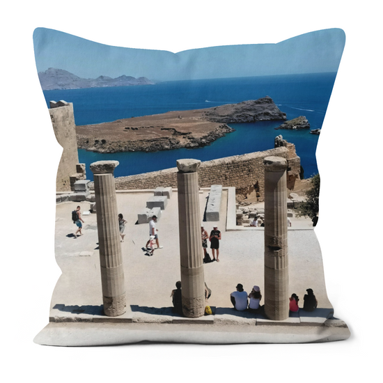 Canvas Art. Luxury Handmade Double Sided Poly linen Cushions. Acropolis. Lindos. Rhodes. Greece.