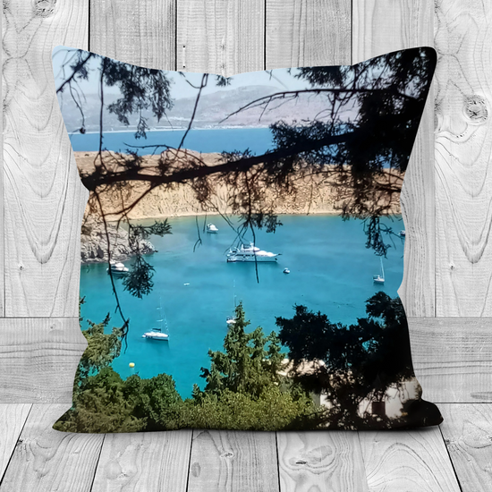 Canvas Art. Luxury Handmade Double Sided Poly linen Cushions. Acropolis. Lindos. Rhodes. Greece.