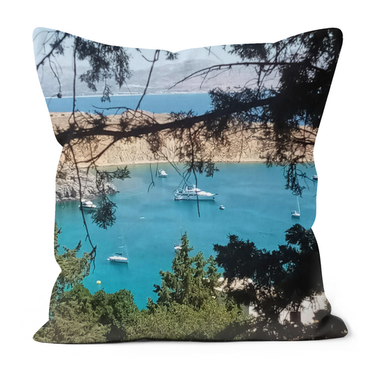 Canvas Art. Luxury Handmade Double Sided Poly linen Cushions. Acropolis. Lindos. Rhodes. Greece.