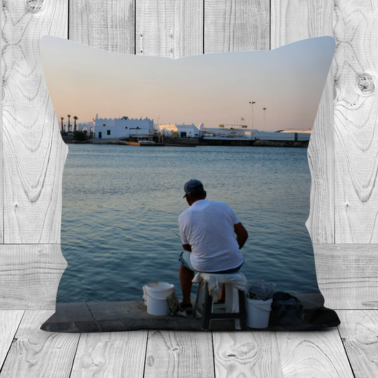 Canvas Art. Luxury Handmade Double Sided Poly Linen Cushions. Mandraki Harbour. Rhodes. Greece.