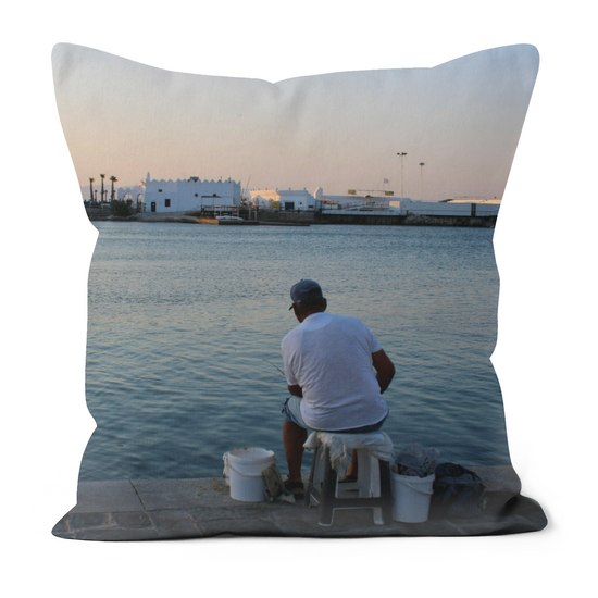 Canvas Art. Luxury Handmade Double Sided Poly Linen Cushions. Mandraki Harbour. Rhodes. Greece.