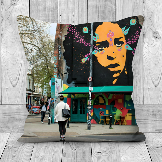 Canvas Art. Luxury Handmade Double Sided Poly Linen Cushions. Stokes Croft. Bristol. England.
