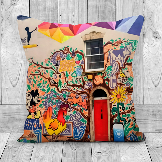 Canvas Art. Luxury Handmade Double Sided Poly Linen Cushions. Stokes Croft. Bristol. England.
