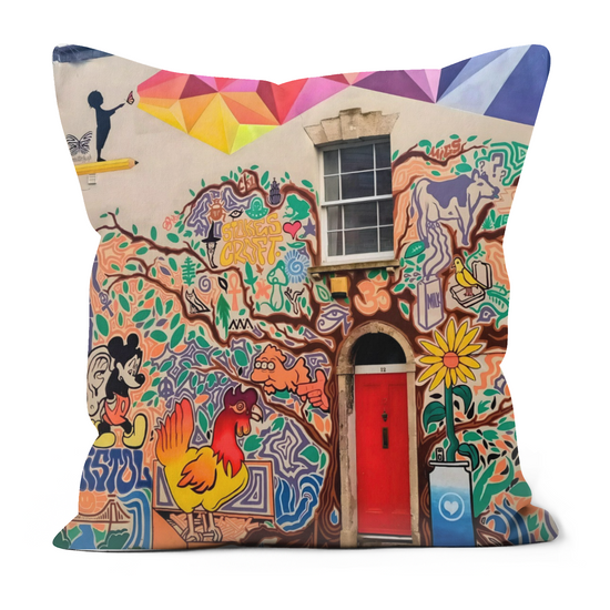 Canvas Art. Luxury Handmade Double Sided Poly Linen Cushions. Stokes Croft. Bristol. England.