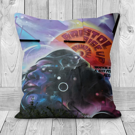 Canvas Art. Luxury Handmade Double Sided Poly Linen Cushions. Stokes Croft. Bristol. England.