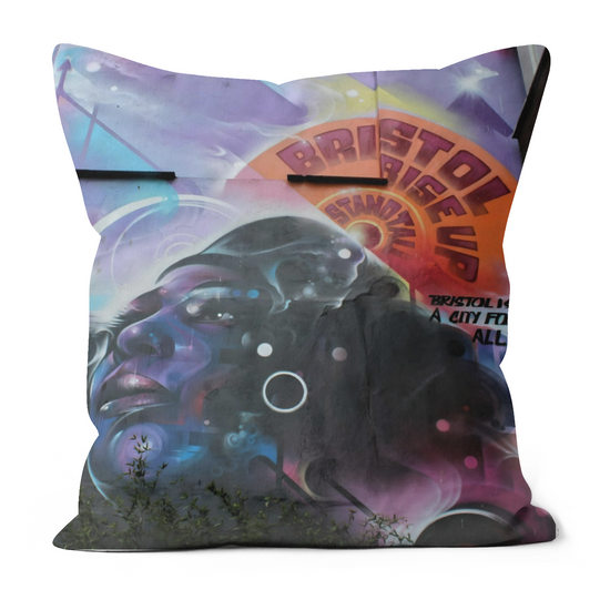 Canvas Art. Luxury Handmade Double Sided Poly Linen Cushions. Stokes Croft. Bristol. England.