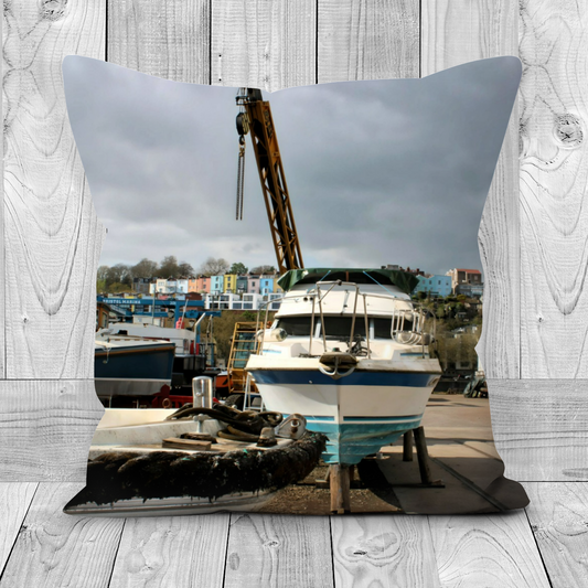 Canvas Art. Luxury Handmade Double Sided Poly Linen Cushions. Bristol Harbour. Banksy Trail. Bristol. England.