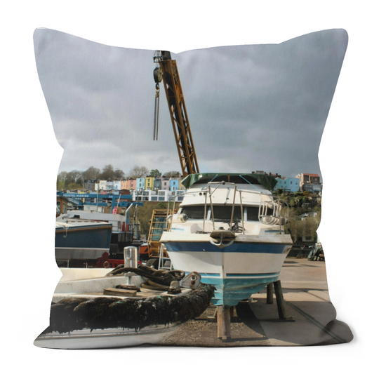 Canvas Art. Luxury Handmade Double Sided Poly Linen Cushions. Bristol Harbour. Banksy Trail. Bristol. England.