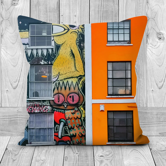 Canvas Art. Luxury Handmade Double Sided  Poly Linen Cushions. Stokes Croft. Bristol. England.