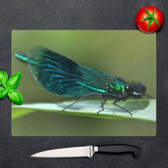 Animals & Nature. The Stylish Textured Glass Chopping Board. The Beautiful Demoiselle Damselfly. Doncaster. Yorkshire. England.