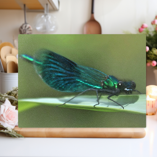 Animals & Nature. The Stylish Textured Glass Chopping Board. The Beautiful Demoiselle Damselfly. Doncaster. Yorkshire. England.