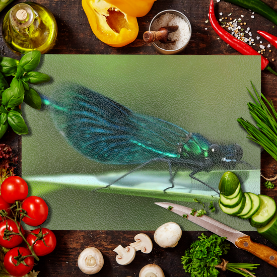 Animals & Nature. The Stylish Textured Glass Chopping Board. The Beautiful Demoiselle Damselfly. Doncaster. Yorkshire. England.
