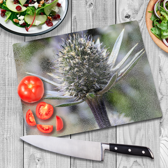 Animals & Nature. The Stylish Textured Glass Chopping Board. Mediterranean Sea Holy Flower. Brodick Castle Gardens. Isle of Arran. Scotland.