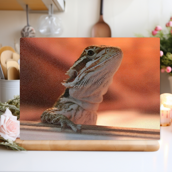 Animals & Nature. The Stylish Textured Glass Chopping Board. Bearded Dragon. Varna. Bulgaria.