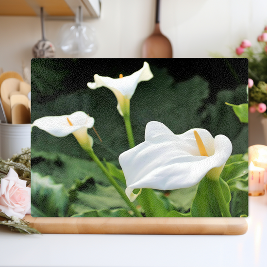 Animals & Nature. The Stylish Textured Glass Chopping Board. Calla Lily Flower. Brodick Castle Gardens. Isle of Arran. Scotland.