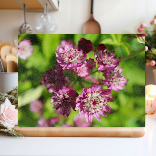 The Stylish Textured Glass Chopping Board. Astrantia Major Flower. Brodick  Castle Gardens. Isle of Arran. Scotland.