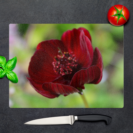 Animals & Nature. The Stylish Textured Glass Chopping Board. Chocolate Cosmos Flower. Brodick Castle Gardens. Isle of Arran. Scotland.