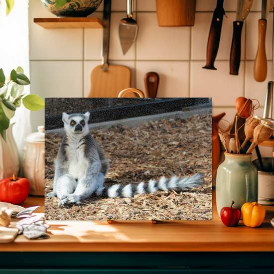 Animals & Nature. The Stylish Textured Glass Chopping Board. The Ring Tailed Lemur. Yorkshire Wildlife Park. Doncaster. Yorkshire. England.