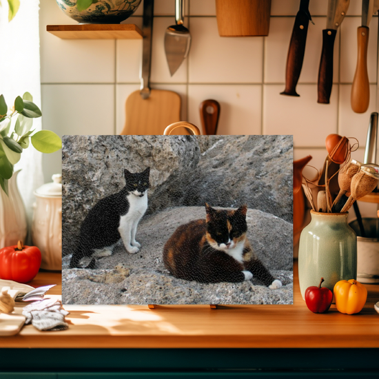 Animals & Nature. The Stylish Textured Glass Chopping Board. Wild Cats of Rhodes. Greece.