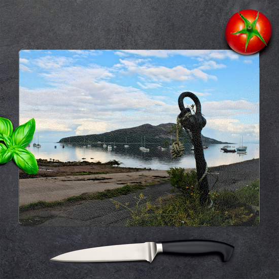 Scottish Landscapes & Seascapes. The Stylish Textured Glass Chopping Board. Holy Isle. Isle of Arran. Scotland.