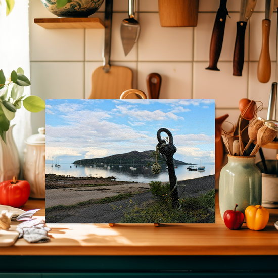 Scottish Landscapes & Seascapes. The Stylish Textured Glass Chopping Board. Holy Isle. Isle of Arran. Scotland.