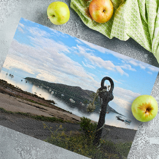 Scottish Landscapes & Seascapes. The Stylish Textured Glass Chopping Board. Holy Isle. Isle of Arran. Scotland.