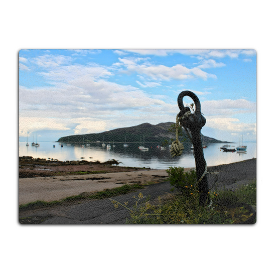 Scottish Landscapes & Seascapes. The Stylish Textured Glass Chopping Board. Holy Isle. Isle of Arran. Scotland.