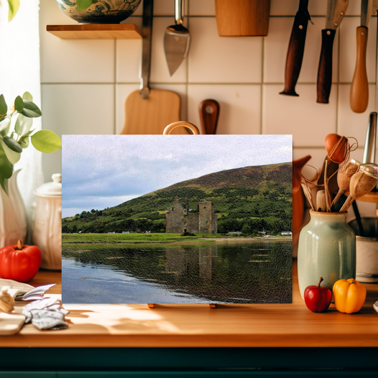 Scottish Landscapes & Seascapes. The Stylish Textured Glass Chopping Board. Lochranza. Isle of Arran. Scotland.