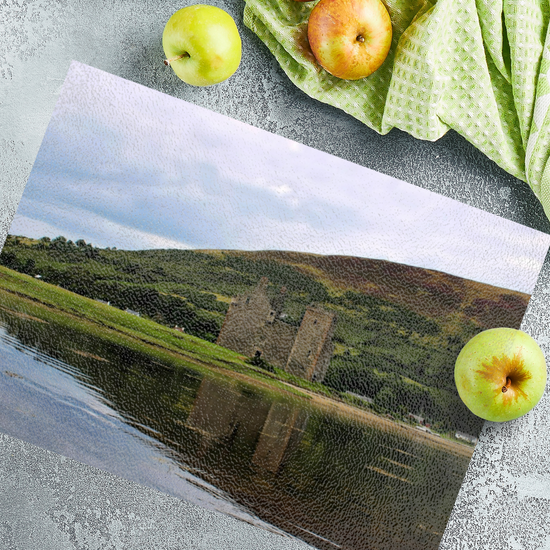 Scottish Landscapes & Seascapes. The Stylish Textured Glass Chopping Board. Lochranza. Isle of Arran. Scotland.