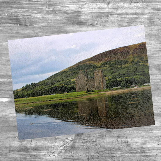 Scottish Landscapes & Seascapes. The Stylish Textured Glass Chopping Board. Lochranza. Isle of Arran. Scotland.
