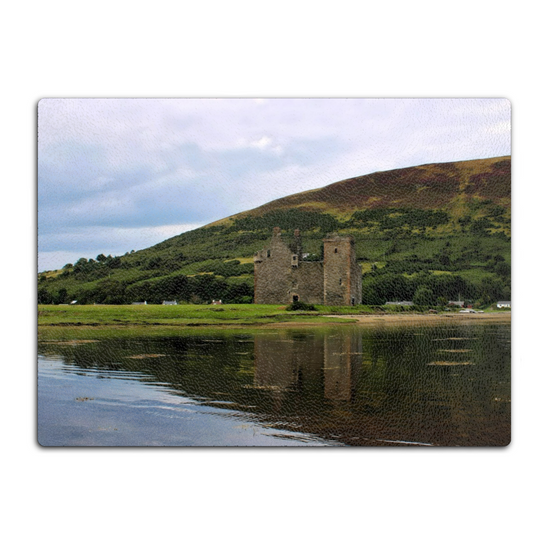 Scottish Landscapes & Seascapes. The Stylish Textured Glass Chopping Board. Lochranza. Isle of Arran. Scotland.