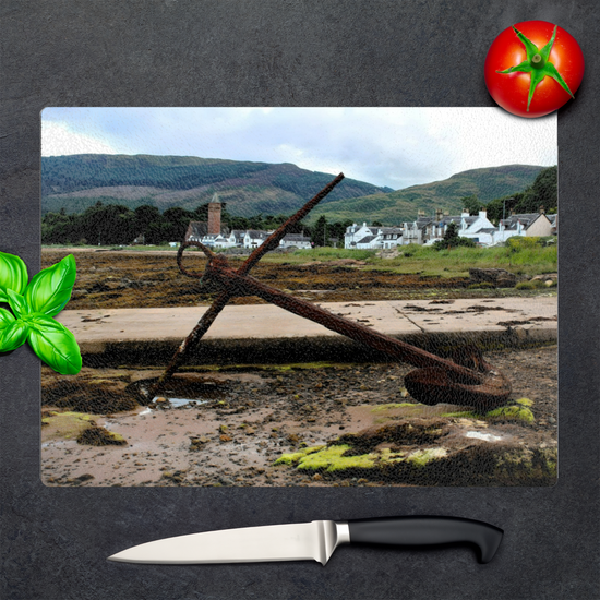 Scottish Landscapes & Seascapes. The Stylish Textured Glass Chopping Board. Lamlash. Isle of Arran. Scotland.