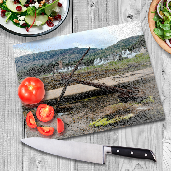 Scottish Landscapes & Seascapes. The Stylish Textured Glass Chopping Board. Lamlash. Isle of Arran. Scotland.
