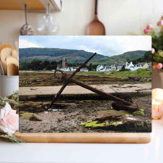 Scottish Landscapes & Seascapes. The Stylish Textured Glass Chopping Board. Lamlash. Isle of Arran. Scotland.