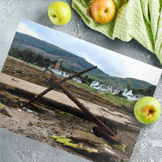 Scottish Landscapes & Seascapes. The Stylish Textured Glass Chopping Board. Lamlash. Isle of Arran. Scotland.