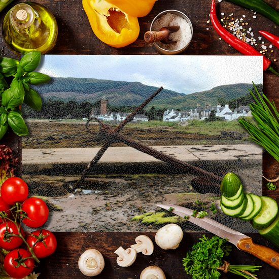Scottish Landscapes & Seascapes. The Stylish Textured Glass Chopping Board. Lamlash. Isle of Arran. Scotland.