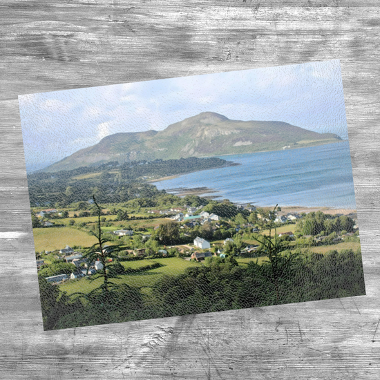 Scottish Landscapes & Seascapes. The Stylish Textured Glass Chopping Board. Whiting Bay. Holy Isle. Isle of Arran. Scotland.