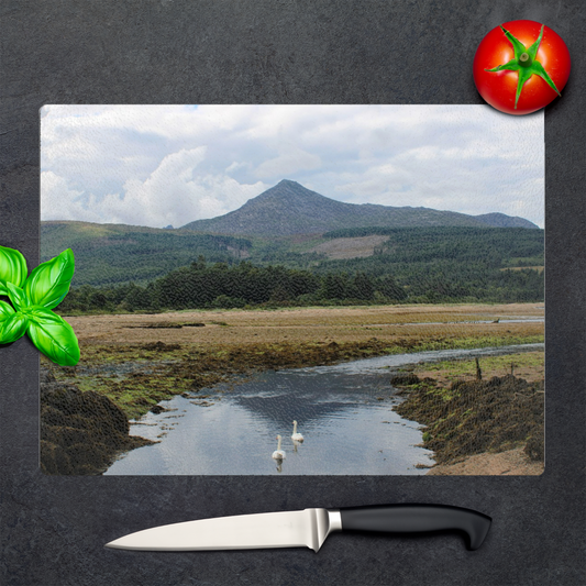 The Stylish Textured Glass Chopping Board. Brodick Bay. Goatfell Mountain. Isle of Arran. Scotland.