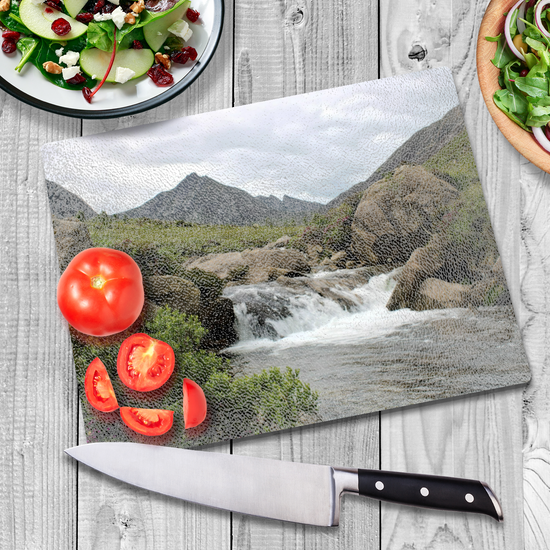 Scottish Landscapes & Seascapes. The Stylish Textured Glass Chopping Board. Glen Rosa. Isle of Arran. Scotland.
