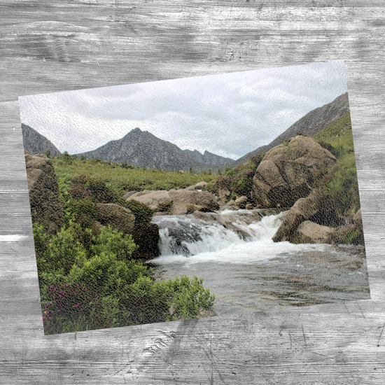 Scottish Landscapes & Seascapes. The Stylish Textured Glass Chopping Board. Glen Rosa. Isle of Arran. Scotland.