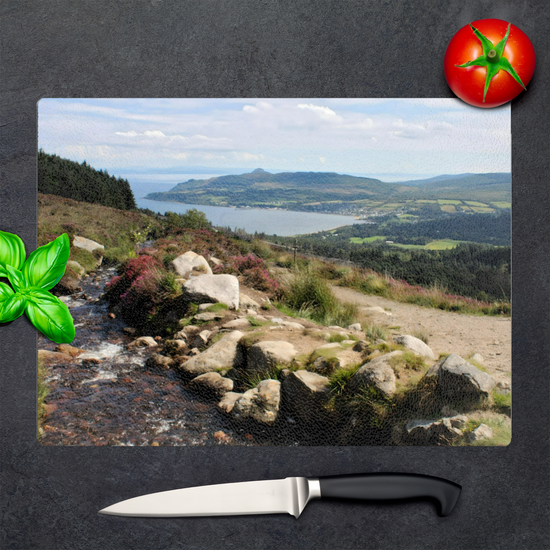 Scottish Landscapes & Seascapes. The Stylish Textured Glass Chopping Board. Goatfell  Trail. Isle of Arran. Scotland.