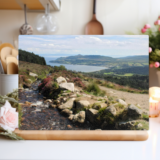 Scottish Landscapes & Seascapes. The Stylish Textured Glass Chopping Board. Goatfell  Trail. Isle of Arran. Scotland.