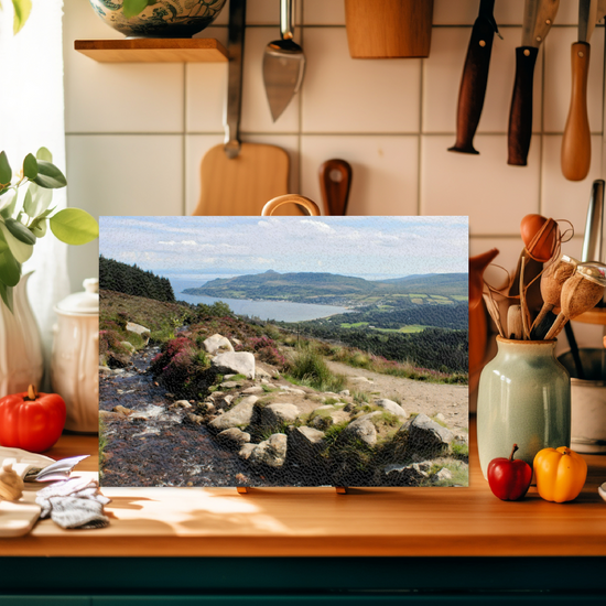 Scottish Landscapes & Seascapes. The Stylish Textured Glass Chopping Board. Goatfell  Trail. Isle of Arran. Scotland.