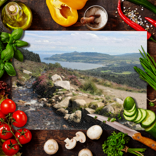 Scottish Landscapes & Seascapes. The Stylish Textured Glass Chopping Board. Goatfell  Trail. Isle of Arran. Scotland.