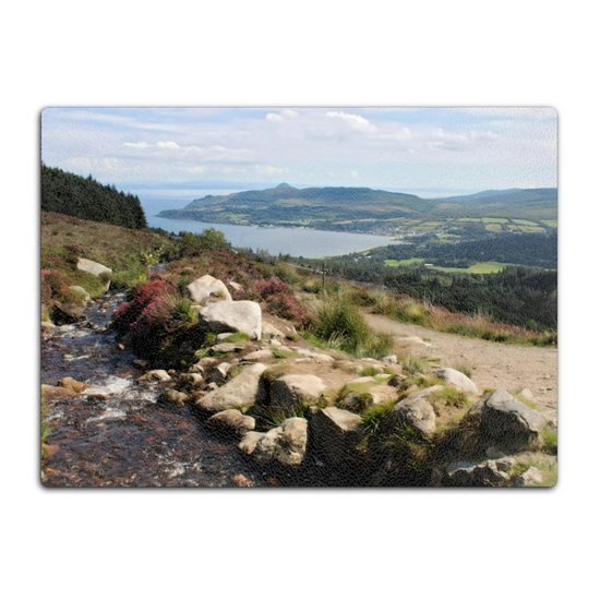 Scottish Landscapes & Seascapes. The Stylish Textured Glass Chopping Board. Goatfell  Trail. Isle of Arran. Scotland.