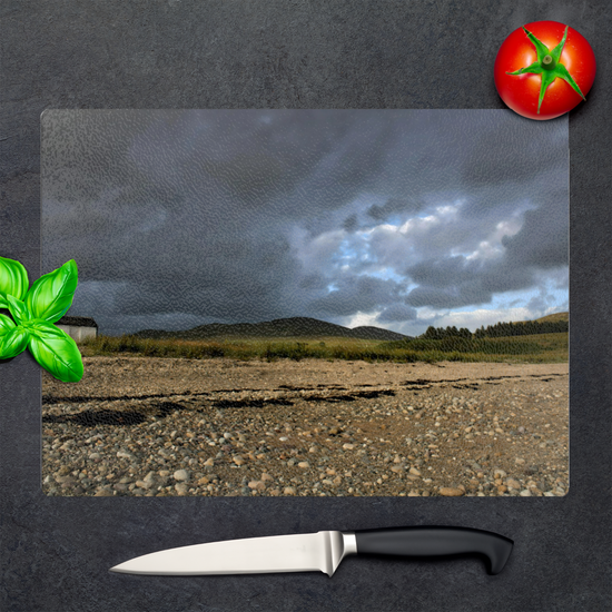 Scottish Landscapes & Seascapes. The Stylish Textured Glass Chopping Board. Pirnmill. Isle of Arran. Scotland.